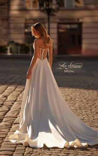 Picture of: Contemporary Satin Wedding Gown with Corset Detail Back in ivory, Style: B1406, Back Picture
