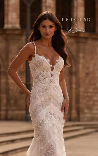 Picture of: Layered Lace Fit and Flare Wedding Dress with Sheer Back in III, Style: J2327, Detail Picture 2