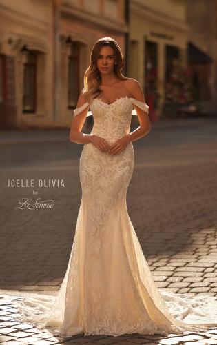 Picture of: Lace Off the Shoulder Wedding Dress with Scalloped Edge Train in IIINI, Style: J2286, Main Picture
