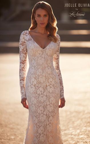 Picture of: Long Sleeve Wedding Dress with V Neckline and Illusion Back Detail in IIINI, Style: J2198, Detail Picture 1