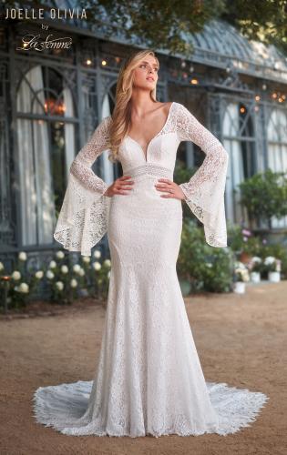 Picture of: Bell Sleeve Lace Gown with Illusion Waist in WIII, Style: J2093, Main Picture
