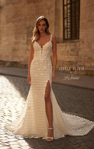 Picture of: Crochet Lace Fitted Boho Wedding Dress with Slit in WIII, Style: J2282, Back Picture