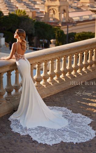 Picture of: Luxe Jersey Wedding Gown with Draped Neckline and Lace Illusion Back in ivory, Style: J2200, Main Picture