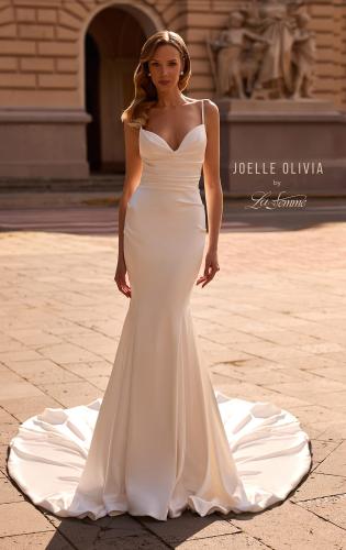 Picture of: Beautiful Satin Wedding Gown with Draped Neckline and Illusion Back in ivory, Style: J2251, Main Picture