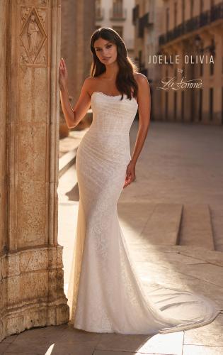 Picture of: Strapless Lace Fit and Flare Wedding Dress with Sweep Train in ivory, Style: J2333, Main Picture
