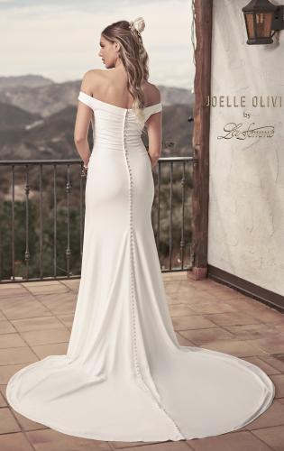Picture of: Off the Shoulder Wedding Dress with Ruching and Slit in ivory, Style: J2004, Back Picture