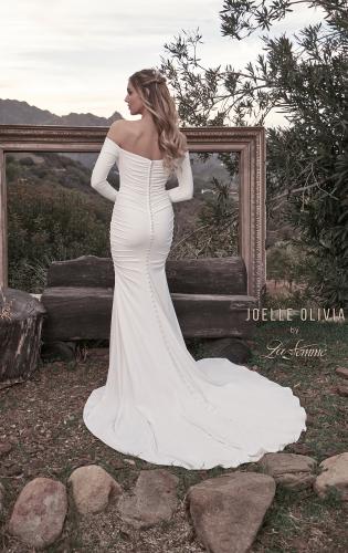 Picture of: Long Sleeve Plunge Neck Gown with Off the Shoulder Top in ivory, Style: J2033, Back Picture