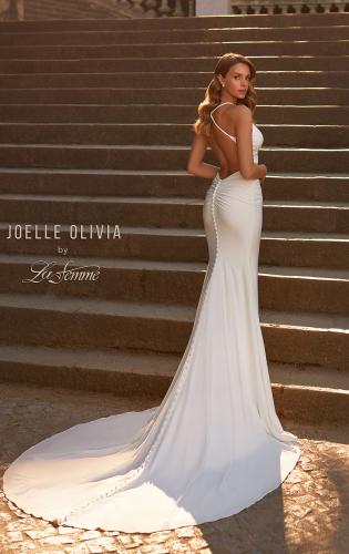 Picture of: Chic Luxe Jersey Dress with Deep V Neckline and Ruched Waist Detail in ivory, Style: J2128, Back Picture