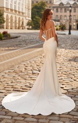 Picture of: Strapless Satin Fit and Flare Wedding Dress with Corset Back in ivory, Style: J2277, Back Picture
