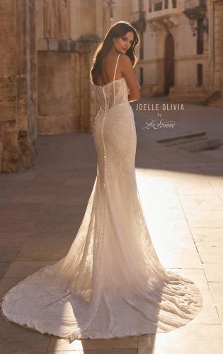 Picture of: Lace Corset Fit and Flare Wedding Dress with Spaghetti Straps in ivory, Style: J2319, Back Picture