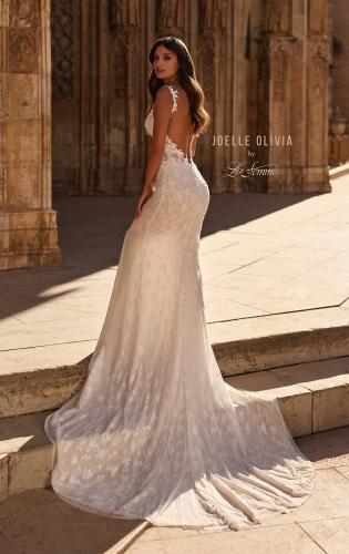 Picture of: Floral Lace Wedding Dress with Sheer Bodice and Open Back in ivory, Style: J2338, Back Picture