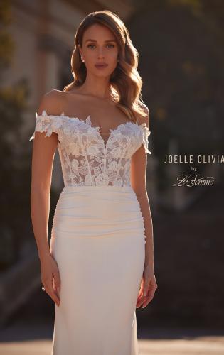 Picture of: Off the Shoulder Wedding Gown with Lace Illusion Bodice and Luxe Jersey Skirt in ivory, Style: J2163, Detail Picture 1
