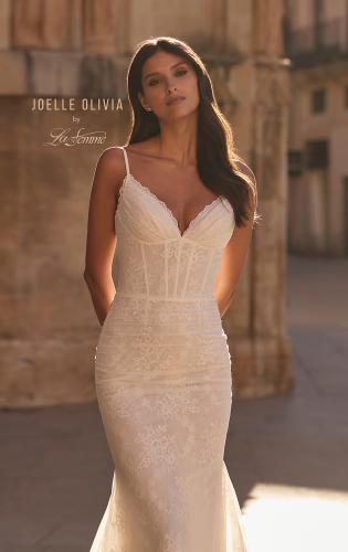 Picture of: Lace Corset Fit and Flare Wedding Dress with Spaghetti Straps in ivory, Style: J2319, Detail Picture 2