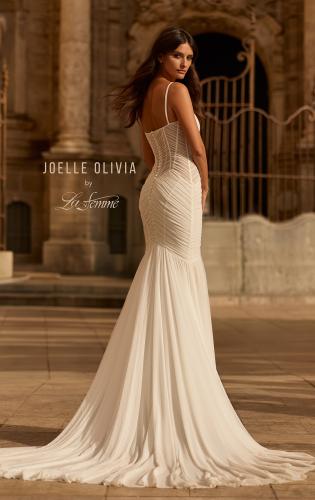 Picture of: Sheer Corset Mermaid Wedding Dress with Ruched Tulle Skirt in ivory, Style: J2321, Detail Picture 2