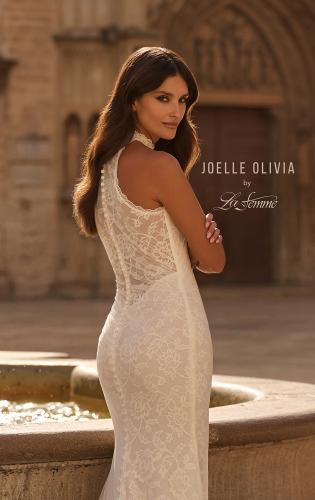 Picture of: High Neck Lace Fit and Flare Wedding Dress with Sheer Back in ivory, Style: J2323, Detail Picture 2