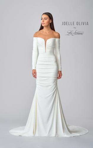 Picture of: Long Sleeve Plunge Neck Gown with Off the Shoulder Top in ivory, Style: J2033, Detail Picture 4