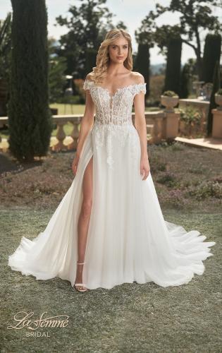 Picture of: Wedding Gown with Ornate Lace Off the Shoulder Bodice in III, Style: B1050, Main Picture