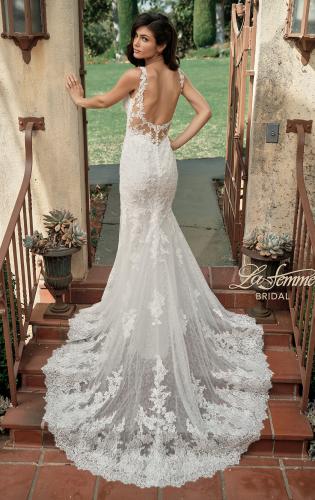 Picture of: Trumpet Gown with Plunge Neck and Detailed Lace Train in IIII, Style: B1199, Main Picture
