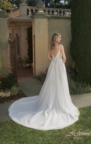Picture of: A-Line Wedding Dress with Slit and Illusion Bodice in IIII, Style: B1011, Back Picture