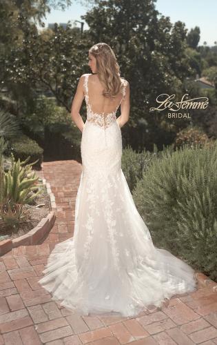 Picture of: Illusion Lace Back Wedding Gown with Trumpet Skirt in IIII, Style: B1034, Back Picture