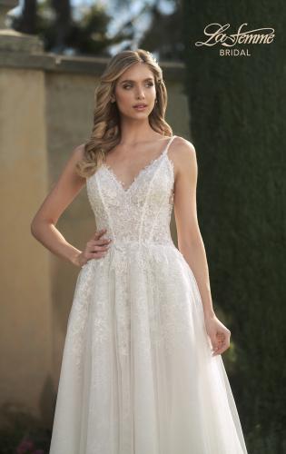 Picture of: A-Line Wedding Dress with Slit and Illusion Bodice in IIII, Style: B1011, Detail Picture 1