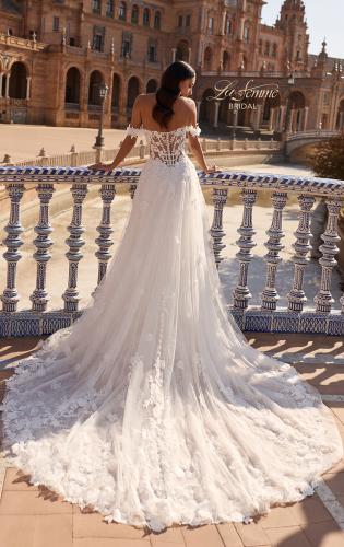 Picture of: Off-the-Shoulder 3D Lace A-Line Wedding Dress with Slit in IIIII, Style: B1486, Back Picture