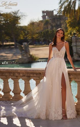 Picture of: Stunning Lace and Tulle Wedding Dress with Soft Ruched Bodice and Illusion Details in IIIII, Style: B1345, Detail Picture 1