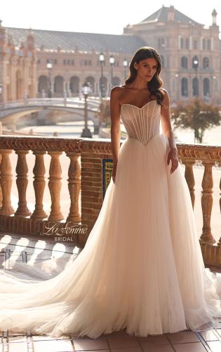 Picture of: Strapless Ruched Corset Tulle Ball Gown Wedding Dress in IIIIII, Style: B1437, Detail Picture 1