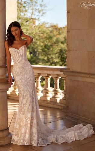 Picture of: Lace Fitted Wedding Dress with Strapless Bodice and Corset Details in IIINI, Style: B1357, Main Picture