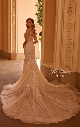 Picture of: Beaded Wedding Dress with Illusion Waist and Plunge Neckline in IIINI, Style: B1383, Back Picture
