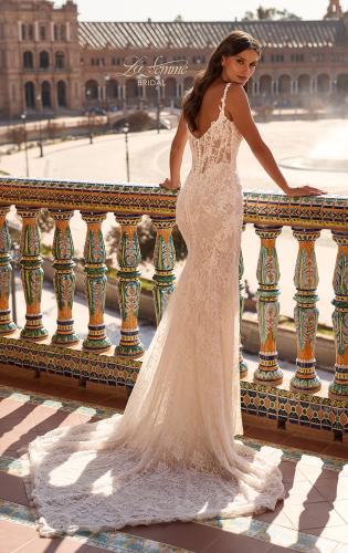 Picture of: Lace Fit-and-Flare Wedding Dress with Spaghetti Straps in IIINI, Style: B1470, Back Picture