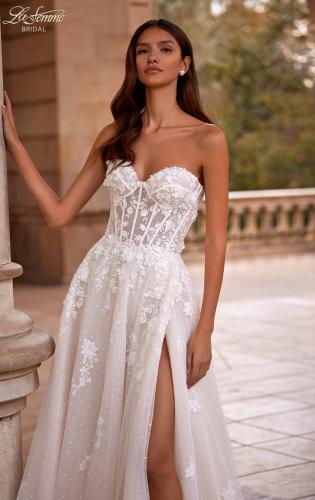 Picture of: A Line Tulle and Lace Wedding Dress with Slit and Off the Shoulder Straps in IIINI, Style: B1341, Detail Picture 1