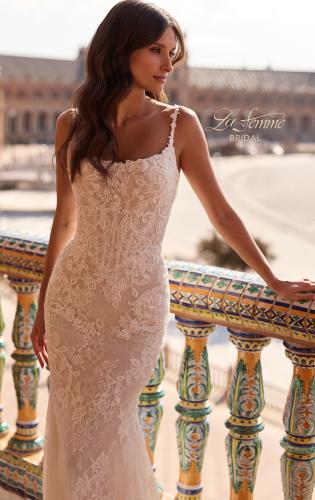 Picture of: Lace Fit-and-Flare Wedding Dress with Spaghetti Straps in IIINI, Style: B1470, Detail Picture 1