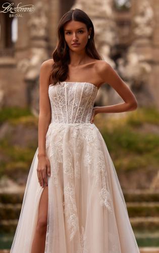 Picture of: Modern A Line Lace Wedding Gown with Straight Strapless Neckline and Corset Detail in IIINI, Style: B1343, Detail Picture 2