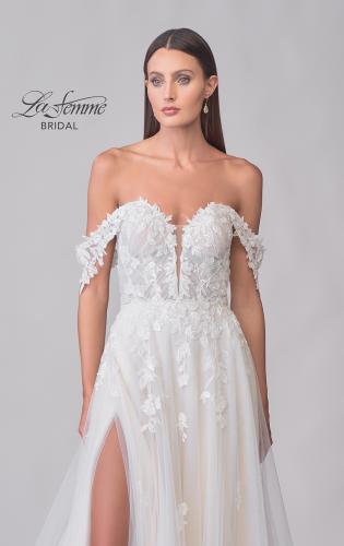 Picture of: Tulle A-Line Gown with Lace Applique Details and Off the Shoulder Top in IIINI, Style: B1273, Detail Picture 7
