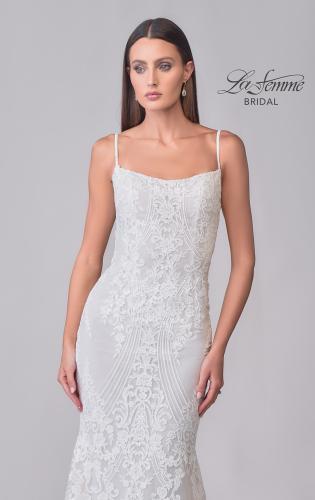 Picture of: Lace Wedding Dress with Square Neckline and Low Illusion Lace Back in IIINI, Style: B1295, Detail Picture 7