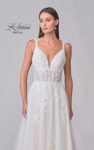 Picture of: A-Line Tulle and Lace Gown with Slit and Illusion Bodice in IIINI, Style: B1307, Detail Picture 7