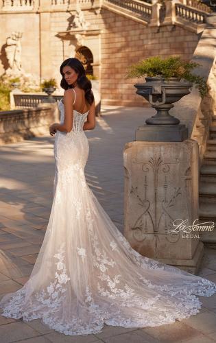 Picture of: Lace Wedding Dress with Scallop Edge Slit and Square Neckline in IIINII, Style: B1318, Main Picture