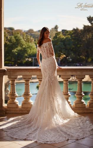 Picture of: Off the Shoulder Lace Long Sleeve Bridal Gown with Illusion Back in IIINII, Style: B1319, Detail Picture 1