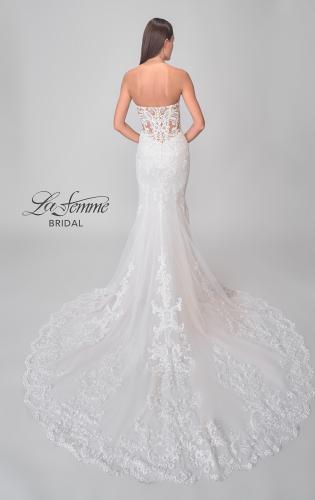 Picture of: Strapless Trumpet Wedding Dress with Illusion Lace Back and Scallop Hem in IIINII, Style: B1277, Detail Picture 5