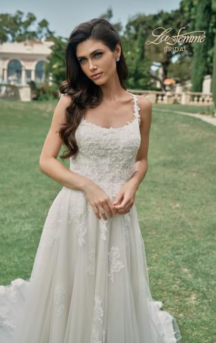 Picture of: Pretty A-Line Gown with Square Neckline and Lace Applique in IIINW, Style: B1287, Detail Picture 1