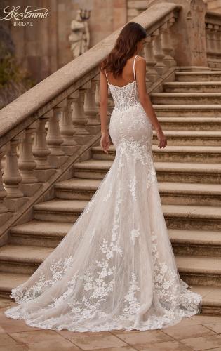 Picture of: Long Lace Mermaid Wedding Gown with Modified Scoop Neck and Corset Back in IINI, Style: B1335, Main Picture