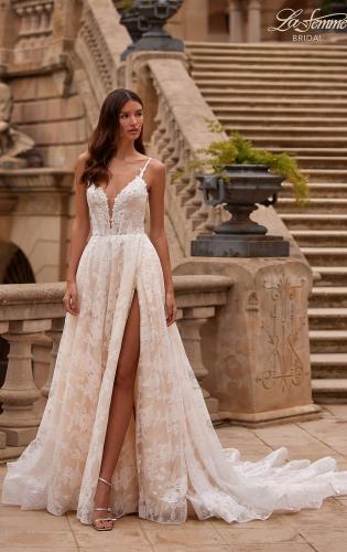 Picture of: Beautiful Lace A Line Wedding Gown with Deep V Illusion Neckline and Pockets in IINI, Style: B1338, Main Picture