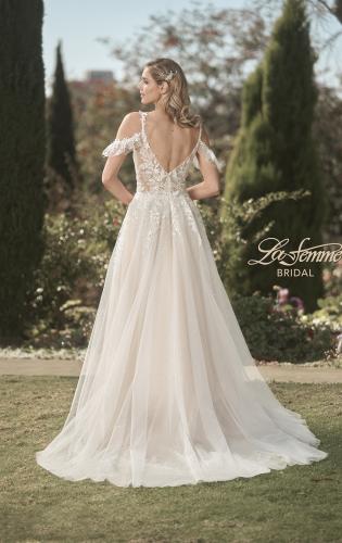 Picture of: Sparkle Lace Gown with Off the Shoulder Sleeve and Slit in IINI, Style: B1020, Back Picture