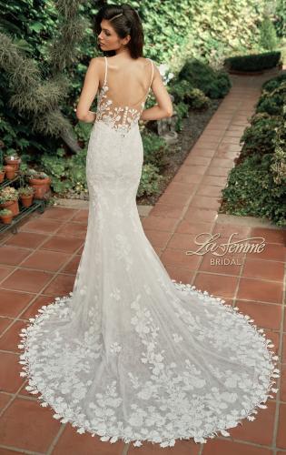 Picture of: V-Neck Lace Wedding Dress with Elegant Lace Trim Train in IINI, Style: B1286, Back Picture
