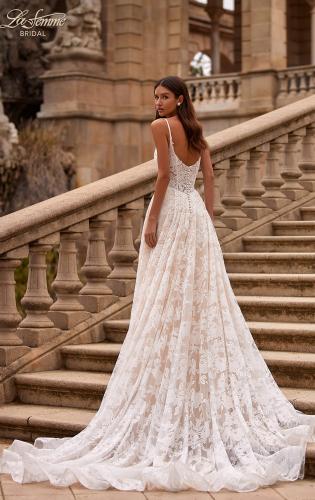 Picture of: Beautiful Lace A Line Wedding Gown with Deep V Illusion Neckline and Pockets in IINI, Style: B1338, Back Picture