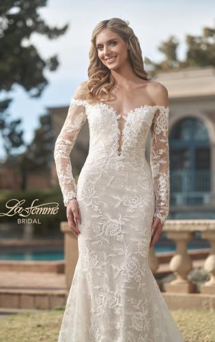 Picture of: Long Sleeve Off the Shoulder Lace Gown with Illusion Back in IINII, Style: B1175, Detail Picture 1
