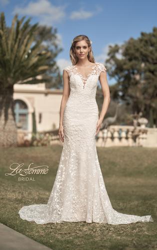 Picture of: Illusion Lace Gown with Trumpet Skirt and Buttons in ILB, Style: B1074, Main Picture