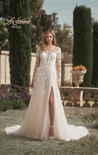 Picture of: Bridal Gown with Sheer Lace Sleeves and Buttons in ILI, Style: B1086, Main Picture