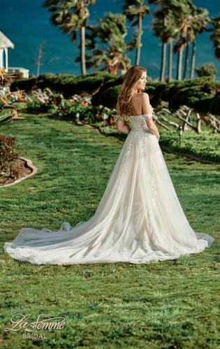 Picture of: Off the Shoulder Lace A-Line Dress with Slit and Pockets in ILII, Style: B1064, Back Picture